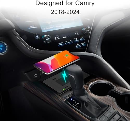 Upgrade Your Toyota Camry with the Ultimate Qi Wireless Charger – Custom Fit for 2018-2024 Models, Fast Charging Pad for XSE, SE, TRD, LE, XLE & Hybrid – Sleek Design, Easy Installation & Enhanced Safety Features