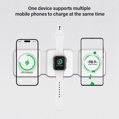 Revolutionize Your Charging Experience with the 3 in 1 Portable Wireless Charging Station for Apple Devices – Fast Charge Your i Phone, Apple Watch, and Air Pods Anywhere with Universal Travel Adapter for US/UK/EU/AU and Powerful 20 W Technology – Sleek, Compact Design for Home, Office, and Travel Use – Enhanced Safety Features to Prevent Overcharging
