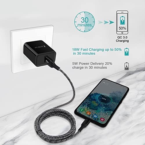 Ultra-Fast 18 W QC3.0 USB-C Wall Charger & Sturdy USB-A Cable – Optimized for Samsung Galaxy A & S Series, Delivering Lightning-Quick Power, Compact for Travel, and Equipped with Superior Safety Features for Reliable Charging