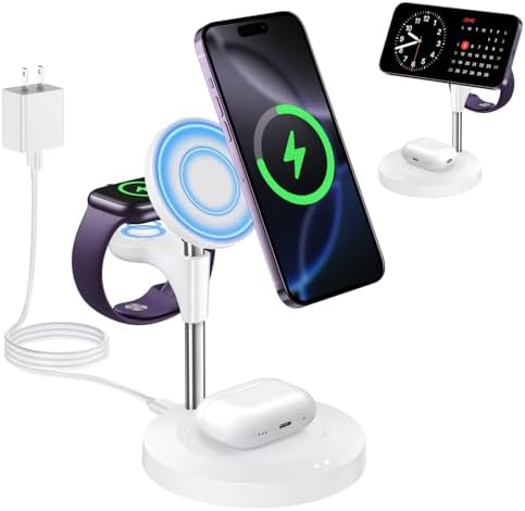 Effortless Power: Premium 3-in-1 Wireless Charging Station for Apple Devices – 15 W Mag Safe Fast Charger Compatible with i Phone 12-16 Pro, Apple Watch Series 2-7, and Air Pods Pro 2-4 – Stylish Black Design for Seamless Integration and Maximum Efficiency