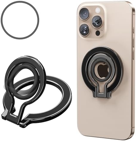 Mag Safe Universal Phone Grip & Kickstand for i Phone 12-16 Pro Max – Versatile Double-Sided Magnetic Holder for Secure Handling & Hands-Free Viewing in Gym, Kitchen & Beyond – Sleek Black Silicone Design for Stylish Convenience and Optimal Performance