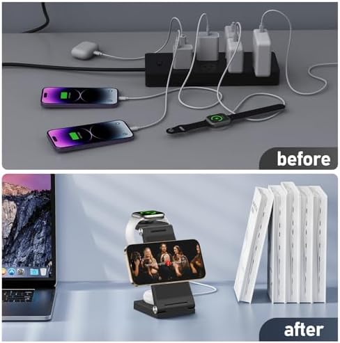 Innovative 3-in-1 Magnetic Wireless Charging Station – Premium Foldable Dock for i Phone 16/15/14/13/12, Apple Watch Ultra/Series 9-2, and Air Pods – Ultimate Travel-Friendly Power Hub with Superior Rapid Charging for Tech Savvy Professionals and On-the-Go Users