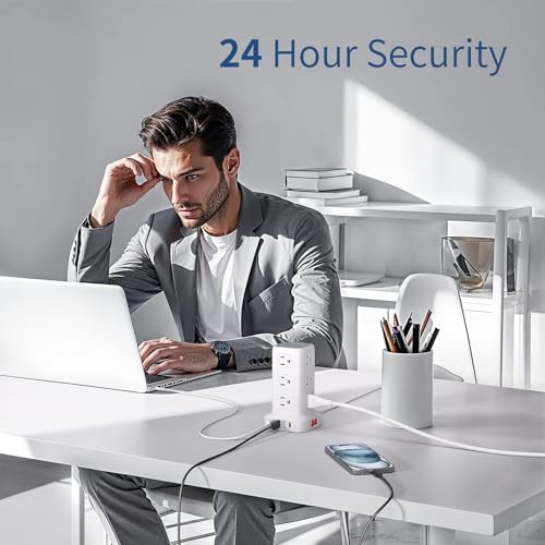 Ultimate Surge Protector Power Strip Tower with 10 FT Cord and 4 USB Ports (1 USB C) – 12 AC Outlets for Home Office and Dorm Room – Space-Saving Design with Enhanced Protection for Your Electronics and Fast Charging Solutions