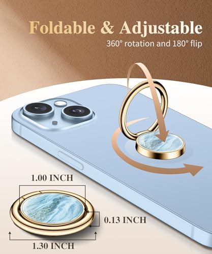 GVIEWIN Stylish Marble Phone Ring Holder with 360° Rotation for Ultimate Grip and Kickstand Functionality – Compatible with i Phone 16 Pro Max, 15 Plus, 14, 13, 12 Series & Galaxy S25/S24 Ultra – Elegant Flowing Sakura Design for Enhanced Safety and Usability