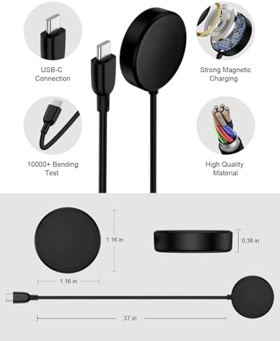 Revolutionary Magnetic Wireless Charger for Samsung Galaxy Watches – 25 W USB-C Fast Charging Block with 3.3 FT Type-C Cable in Stylish Black – Unmatched Compatibility with Galaxy Watch Ultra/FE/7/6/6 Classic/5/5 Pro/4/4 Classic/3/Active 2/1 – Effortless Docking & Robust Design for Enhanced Charging Efficiency