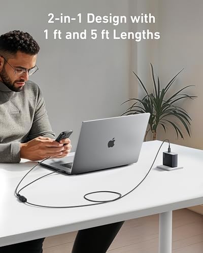 Anker Cable,6FT 2-in-1 USB C to USB C Cable 140W Max,Fast Charging for iPhone 16/16 Pro Max/15 Series,MacBook Air/Pro,and More(Braided,Black) – Enhanced Compatibility and Speed