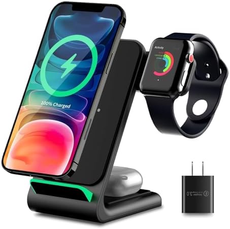 3-in-1 Qi-Certified Fast Wireless Charging Station for Apple Devices – Streamline Charging for i Phone, Apple Watch, and Air Pods with Enhanced Compatibility and Safety Features – Ideal Accessory for Modern Lifestyles