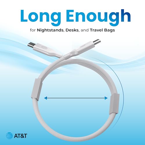AT&T 6 ft Braided USB-C Charging Cable – Durable & Tangle-Free Cord for Fast Data Transfer and Universal Device Compatibility – Ideal for Phones, Tablets, and Laptops – Includes Warranty for Enhanced Reliability – Sleek Black Design