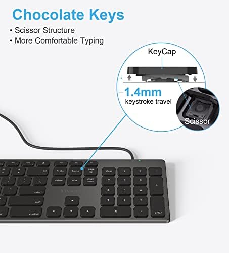 Sleek All-Aluminum Wired Keyboard for Mac – Full-Size USB-A & USB-C Connectivity, Ergonomic Design with Numeric Keypad for Enhanced Productivity on i Mac, Mac mini, Mac Book Pro & Air – Perfect Blend of Style and Functionality for Apple Users