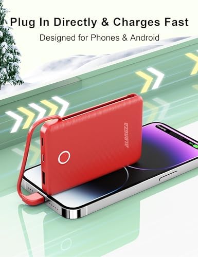 Compact 6000 m Ah Portable Power Bank with Built-in Cable – Lightweight Fast Charging External Battery for i Phone and Android – Ultimate Travel Companion for On-the-Go Charging Efficiency