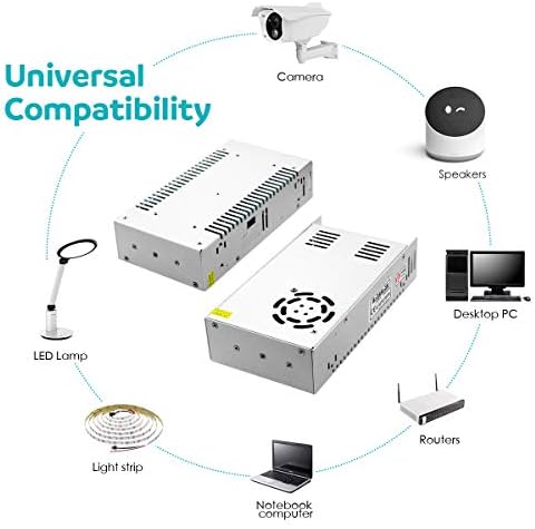 Aclorol 5 V 70 A Universal Power Supply – 350 W High-Efficiency AC to DC Transformer for LED Strips, CCTV Cameras, and Security Systems – Versatile Power Adapter with Rapid Switching Technology and Enhanced Compatibility for Optimal Device Performance