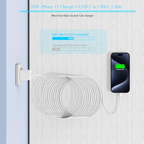 Ultra-Fast 6 FT USB-C to Type-C Charger Cable for i Phone 16/15 Pro Max – 20 W Power Adapter Included – Durable Woven Design for i Pad Pro/Air/Mini – Reliable Long Charging Solution for Maximum Efficiency and Convenience