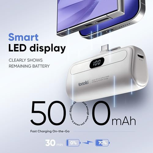 Compact 5000 m Ah Portable Charger for i Phone 15/16 and USB-C Devices – Fast Charging Mini Power Bank in Sleek White – Lightweight On-the-Go Power Bank for Busy Lifestyles – Perfect for Travelers and Professionals