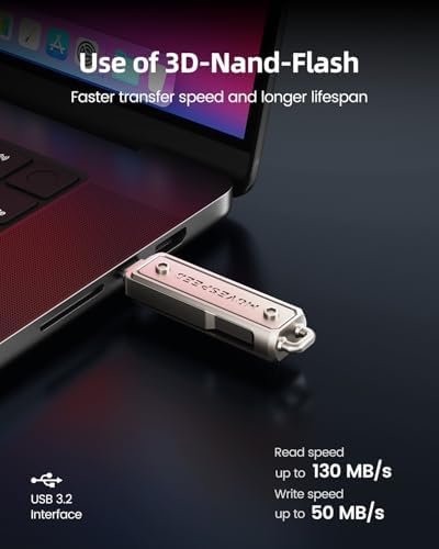 MOVE SPEED 128 GB High-Speed Memory Stick – Dual Port Type-C & USB 3.2 Thumb Drive for i Phone 16/15, Android, Mac Book Pro/Air – Lightning-Fast 130 MB/s Data Transfer for Enhanced Compatibility and Effortless File Sharing