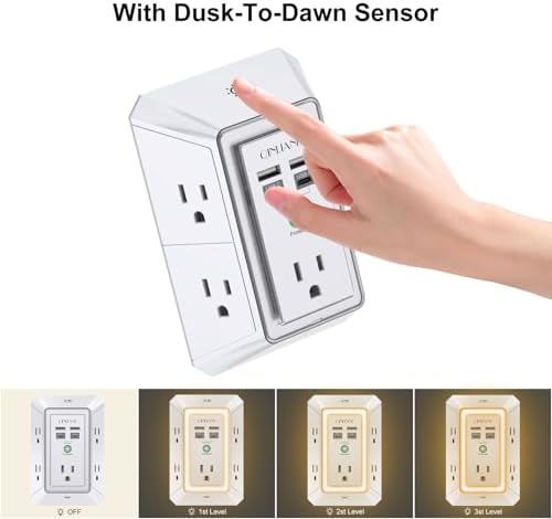 QINLIANF 5-Outlet USB Wall Charger with Surge Protection – 4 USB Ports (4.8 A Total) Power Strip Extender, 3-Sided Design for Easy Access, 1680 J Surge Defense, Compact Multi-Plug Adapter for Home, Travel, and Office Use – Elevate Your Charging Experience with Versatile Compatibility and Safety