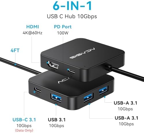 Revolutionize Your Workspace with the 4 FT USB C Hub – 10 Gbps Multiport Adapter Featuring 4 K HDMI Output and 100 W Power Delivery for Mac Book, Dell, Lenovo & i Pad Pro – Ultimate Connectivity with Versatile USB A3.1 Ports for Fast Data Transfers and Seamless Device Integration