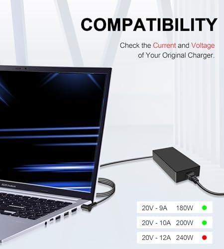 240 W ASUS ROG Laptop Charger with 6.0 x 3.7 mm Connector | High-Performance Rapid Charging Adapter for Zephyrus, Strix, and TUF Series | Built for Gamers & Professionals with Advanced Safety Features and Long-Lasting Durability