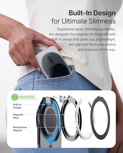 Maximize Your Smartphone Utility with the Sinjimoru Mag Safe-Compatible Phone Grip Stand – 3000 G Kickstand for i Phone 12 to 16, Includes Adaptor Ring for Effortless Hands-Free Use, Stylish Clear Black Design for Modern Aesthetics