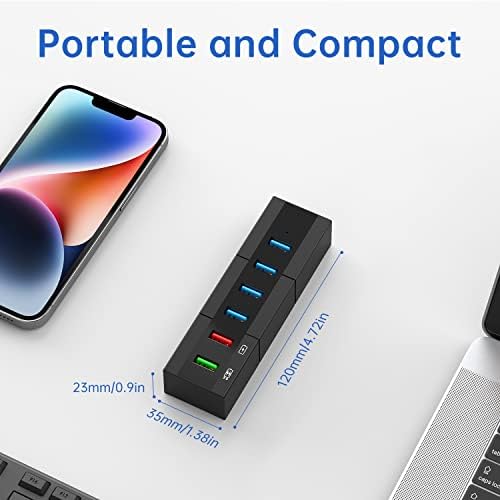 Unlock Seamless Connectivity with RAOYI 6-Port Powered USB 3.0 Hub – High-Speed Data Transfer, Smart Fast Charging, and 24 W Power Adapter for Laptops, PCs, and Macs – Ideal USB Splitter for Enhanced Device Management and Productivity in Sleek Black