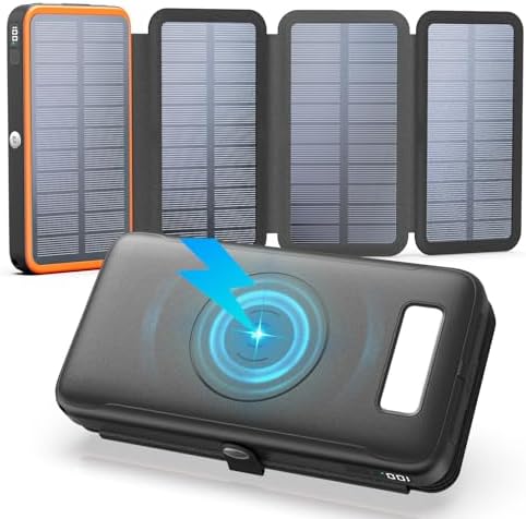 Ultimate FEELLE Solar Power Bank – 27,000 m Ah High-Capacity Wireless Charger with 4 Efficient Solar Panels, 22.5 W Fast Charging, Dual USB-C Ports, Ideal for Outdoor Adventures and All Smartphones – Stay Connected Anywhere