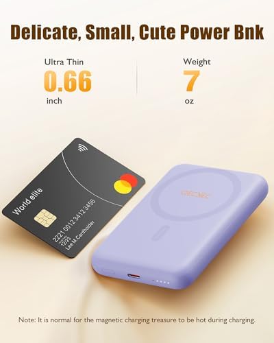 Ultra-Slim 10,000 m Ah Mag Safe Power Bank – 15 W Magnetic Wireless Charger with PD 20 W Fast Charging for i Phone 12-16 Series – Compact Beige Design for Effortless Portability & Simultaneous Dual Device Charging – Includes 22.5 W USB-C Cable for Quick Top-Ups and Hassle-Free Use