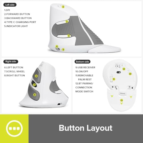 Elevate Your Comfort: De LUX Wired Vertical Ergonomic Mouse for Medium Hands – 6 Programmable Buttons, 4200 DPI Precision, and Removable Palm Rest to Alleviate Wrist Pain and Carpal Tunnel Symptoms – Ideal for Enhanced Productivity and Seamless Compatibility Across Operating Systems