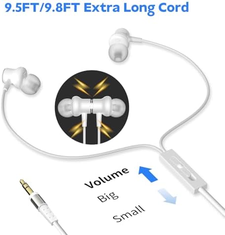 Extended Comfort Wired Earbuds with 6.5-Foot Cord and Integrated Volume Control – Perfect for TV and Laptop Use – Universal Compatibility for Superior Sound Quality in a Stylish Black Design