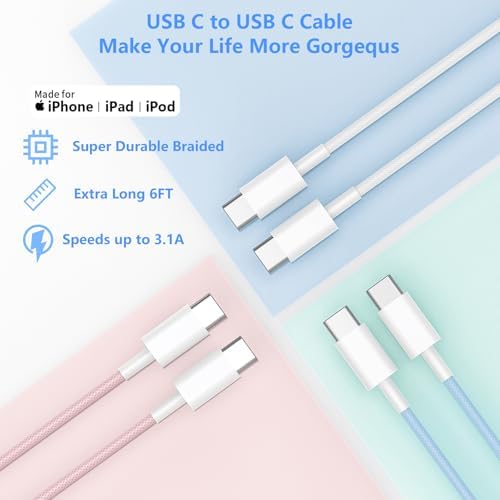 20 W USB-C Fast Charging Block Set for i Phone 16 & 15 Series – 3-Pack with 6 ft Durable Cables for Rapid Power Delivery – Perfect for i Phone, Air Pods, and i Pad – Compact, Versatile Charging Solution for On-the-Go Users
