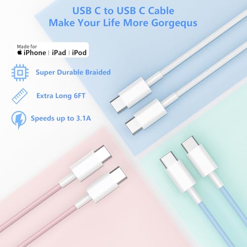 Power Up Your Devices: 20 W Fast Charging Duo Kit for i Phone 16 & 15 – Includes Two 6 FT Woven Type-C Cables for Enhanced Durability and Versatility – Perfect for i Pad Pro & Air Pods – Experience Rapid Charging with Unmatched Portability and Reliability