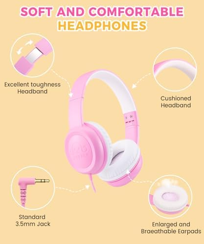 C3 Kids Foldable Wired Headphones – Lightweight On-Ear Design with Adjustable Headband for Optimal Comfort – Ideal for School, Home, and Travel – 3.5 mm Jack Compatible with Tablets and Laptops – Safe Sound Experience with Volume Limiter for Young Listeners