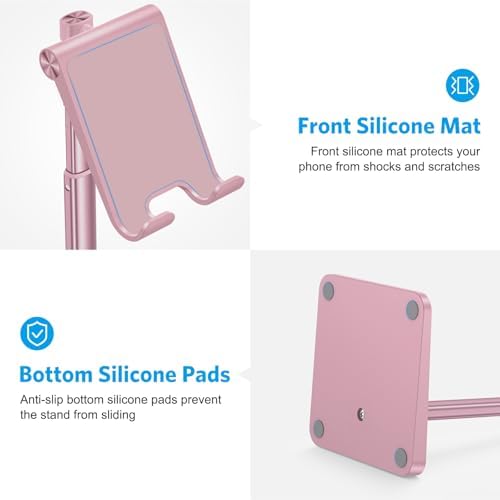 Cell Phone Stand, OMOTON Adjustable Angle Height Desk Phone Dock Holder for iPhone SE 2/11 / 11 Pro/XS Max/XR, Samsung Galaxy S20 / S10 / S9 / S8 and Other Phones (3.5-7.0-Inch), Rose Gold – Enhanced Compatibility and Speed