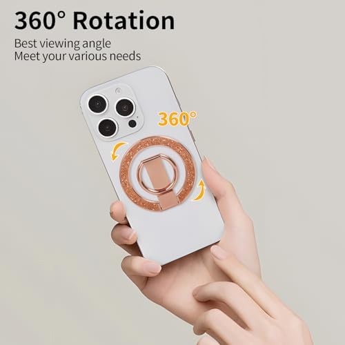 Glitter Silver Magnetic Phone Ring Stand – Ultra-Thin, 360-Degree Rotating Grip for i Phone 16/15/14/13/12 – Stylish Finger Loop Holder Enhancing Usability and Drop Protection