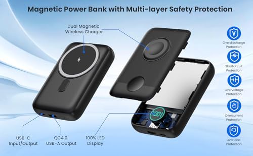 Revolutionary 4-in-1 Magnetic Power Bank – 10,800 m Ah Wireless Charger for i Phone 16/15/14/13/12 & Apple Watch – Compact & Lightweight Design with LCD Display – 25 W Ultra-Fast Charging for Up to 4 Devices – Seamless Compatibility with Mag Safe, Air Pods, and Android Devices – Enhanced Safety Features with Multi-Protection – Ideal for On-the-Go Power Management and Versatile Charging Solutions