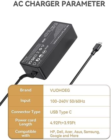 Universal 90 W USB-C Laptop Charger for Chromebook, Mac Book, HP Spectre, Dell, Lenovo & More – Fast, Efficient Power Adapter with Enhanced Compatibility for On-the-Go Charging