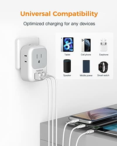 TESSAN Ultimate USB Charger Block – 3-Port Wall Plug Adapter with 4-Box Splitter for Effortless Multi-Device Charging at Home, Office, or Travel – Compact Design with Surge Protection and Enhanced Compatibility for Your Essential Electronics