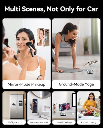 2025 Upgraded Vacuum Magnetic Car Phone Holder [89+LBS Suction/2800gf Magnet], Suction Cup Phone Mount, Ultra-Strong Magnetic Stand for Car/Mirror/Gym/Kitchen/iPhone16 15 14 13 12, Silver – Enhanced Compatibility and Speed