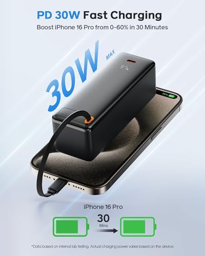 Revolutionary 3-in-1 Travel Charger for i Phone 16/15 | 10,000 m Ah Power Bank with Foldable Wall Plug and Retractable USB-C Cable | 30 W PD Fast Charging Capability, LED Power Indicator, TSA-Approved for Hassle-Free Business Trips | Unmatched Versatility and Quick Charge Solutions