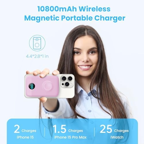Revolutionary 4-in-1 Magnetic Portable Charger 10800 m Ah – Rapid USB-C Power Bank with LCD Display, Fast Charging for i Phone 16/15/14/13/12 & Apple Watch – Sleek White Design for Ultimate Compatibility and On-the-Go Convenience