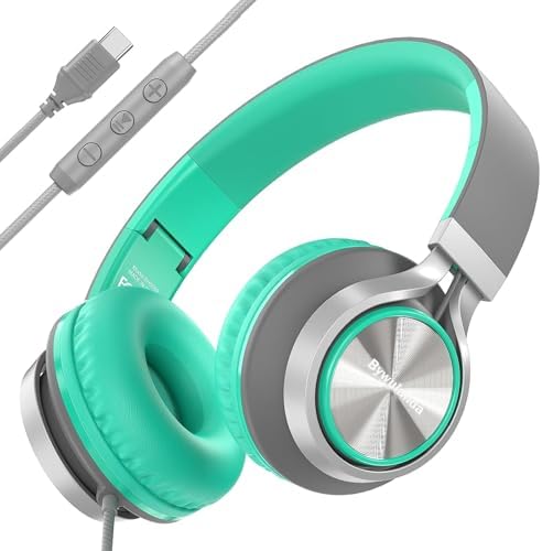 Ultimate USB C Over-Ear Headphones with Enhanced Noise Isolation and Built-In Microphone – Superior Stereo Audio for i Phone 15/16 Pro, Laptops, and Tablets – Perfect Travel Buddy in Striking Blue/Black Finish