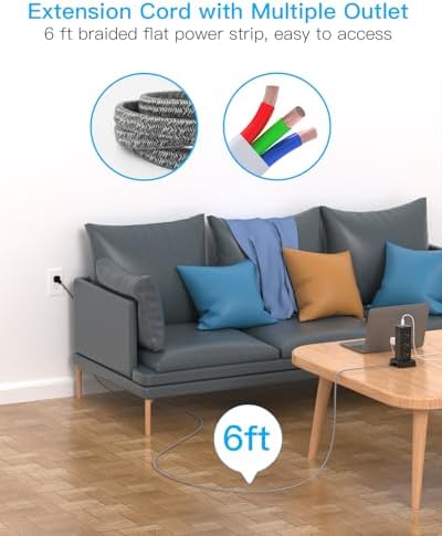 High-Performance Surge Protector Power Strip Tower with 12 Outlets and 4 USB Ports (2 USB-C) – Versatile Desktop Charging Station for Home Office and College Dorms, 6 Ft Flat Plug Extension Cord, Space-Saving Design for Enhanced Device Connectivity and Safety