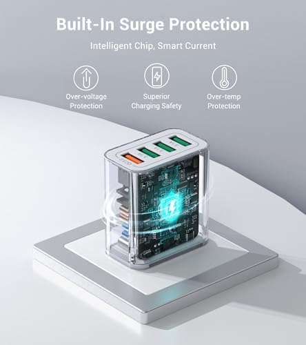 50 W Multiport USB Wall Charger Block – Dual Pack 5-Port Fast Charging Adapter with QC 3.0 Technology for i Phone 16/15/14 Pro Max, i Pad, Galaxy, Android – Compact & Safe Power Solution for Multi-Device Convenience