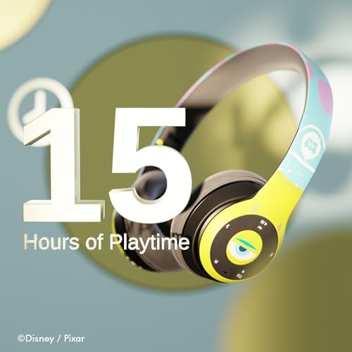 Monsters, Inc. Bluetooth Over-Ear Headphones – Immersive Audio Quality with Built-In Microphone, 15-Hour Wireless Playtime – Ultimate Disney Gift for Pixar Fans and Music Aficionados of All Ages