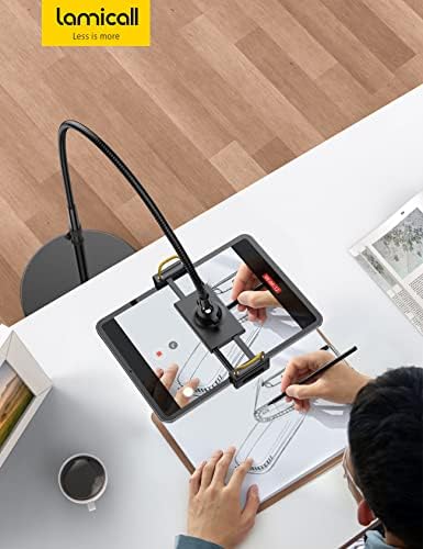 Adjustable 63″ Lamicall Gooseneck Tablet Floor Stand – Sturdy 10.6 lb Base for 4.7-13″ Devices – Ideal Hands-Free Solution for i Pad Pro, Galaxy Tab, Kindle & Smartphones – Enhance Comfort and Ergonomics for Seamless Multitasking