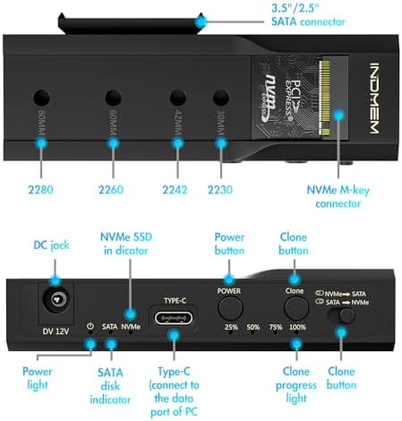 Revolutionize Your Data Management with the Ultimate M.2 NVMe SSD Enclosure Adapter – 10 Gbps Dual Bay USB-C Clone Duplicator for Effortless 3.5″/2.5″ SATA SSD Transfers and Standalone Cloning Capability, Perfect for Tech Enthusiasts and Professionals Seeking Enhanced Speed and Compatibility