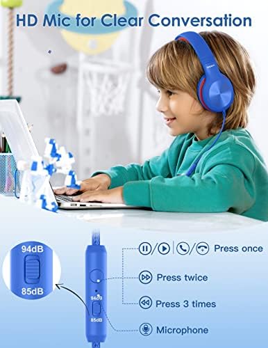 Premium Kids Over-Ear Headphones with Built-In Microphone – Safe Volume Control, Lightweight Dark Green Design for Online Learning & Travel, HD Sound Quality, Collaborative Audio Sharing Feature for Enhanced Learning Experiences