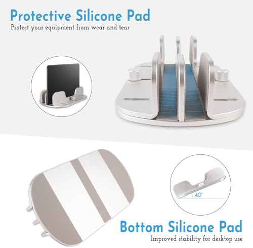 Dual-Slot Adjustable Vertical Laptop Stand for Desk – Maximize Workspace Efficiency with Enhanced Compatibility for Mac Book, Chromebook, Surface, Dell, and i Pad – Ergonomic Design for Improved Posture and Clutter-Free Organization