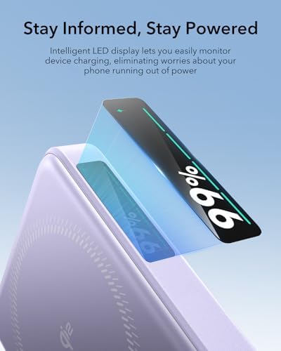 ESR Mag Safe 10,000 m Ah Portable Charger with Kickstand – Qi2 Certified 15 W Fast Charging Power Bank for i Phone 16/15/14/13/12 – Sleek Black Design with LED Display & 27 W USB-C Output for Effortless Charging On-the-Go