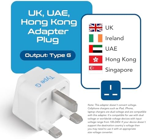 Ultimate Compact Travel Power Adapter for UK & Ireland – Dual USB & USB-C Fast Charger with 3.1 A Output – Type G Plug Converter for Seamless Global Connectivity in Hong Kong, England, Dubai, and Saudi Arabia – Safe, Efficient Design for Smart Travelers
