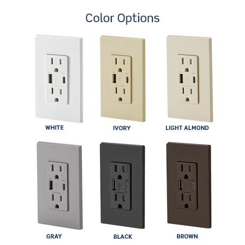 Leviton 60 W Dual USB Type A/Type-C In-Wall Charger – Fast, Efficient Power Delivery Solution for Smartphones, Tablets & Laptops – Tamper-Resistant Outlet in Light Almond for Safe, Clutter-Free Charging Experience – Perfect for Home and Office Use