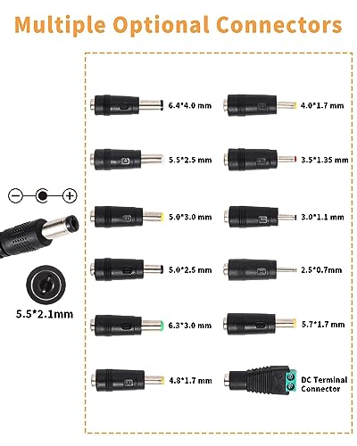 Versatile AOYADAISU 120 W Adjustable DC Power Supply with 14 Tips & Polarity Converter – Perfect for Fast Charging LED Strip Lights, Cameras, and More – 3 V-24 V Output with 5 A Maximum Current for Ultimate Compatibility and Performance